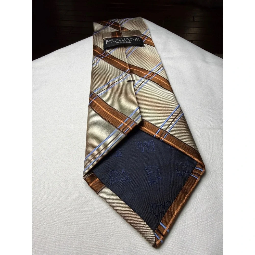 Jos A Bank‎ Silk Tie Mens Brown Blue Plaid Luxury Italian Necktie